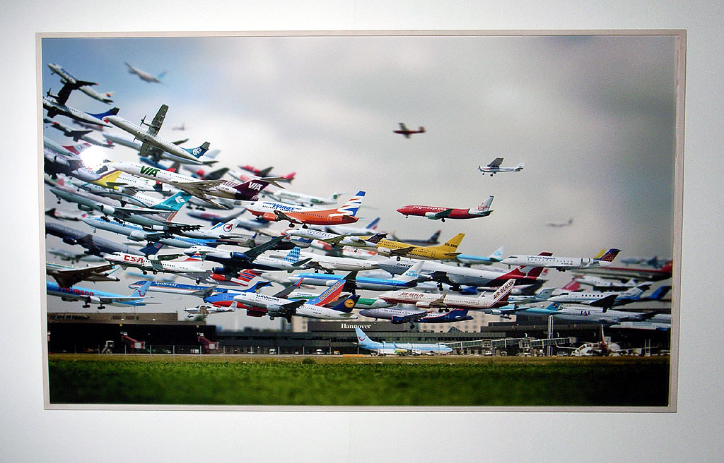 Composite image of many aircraft taking off at the same time