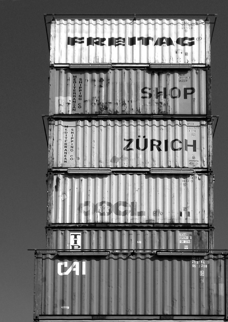 Photo of Freitag's store, built from shipping containers